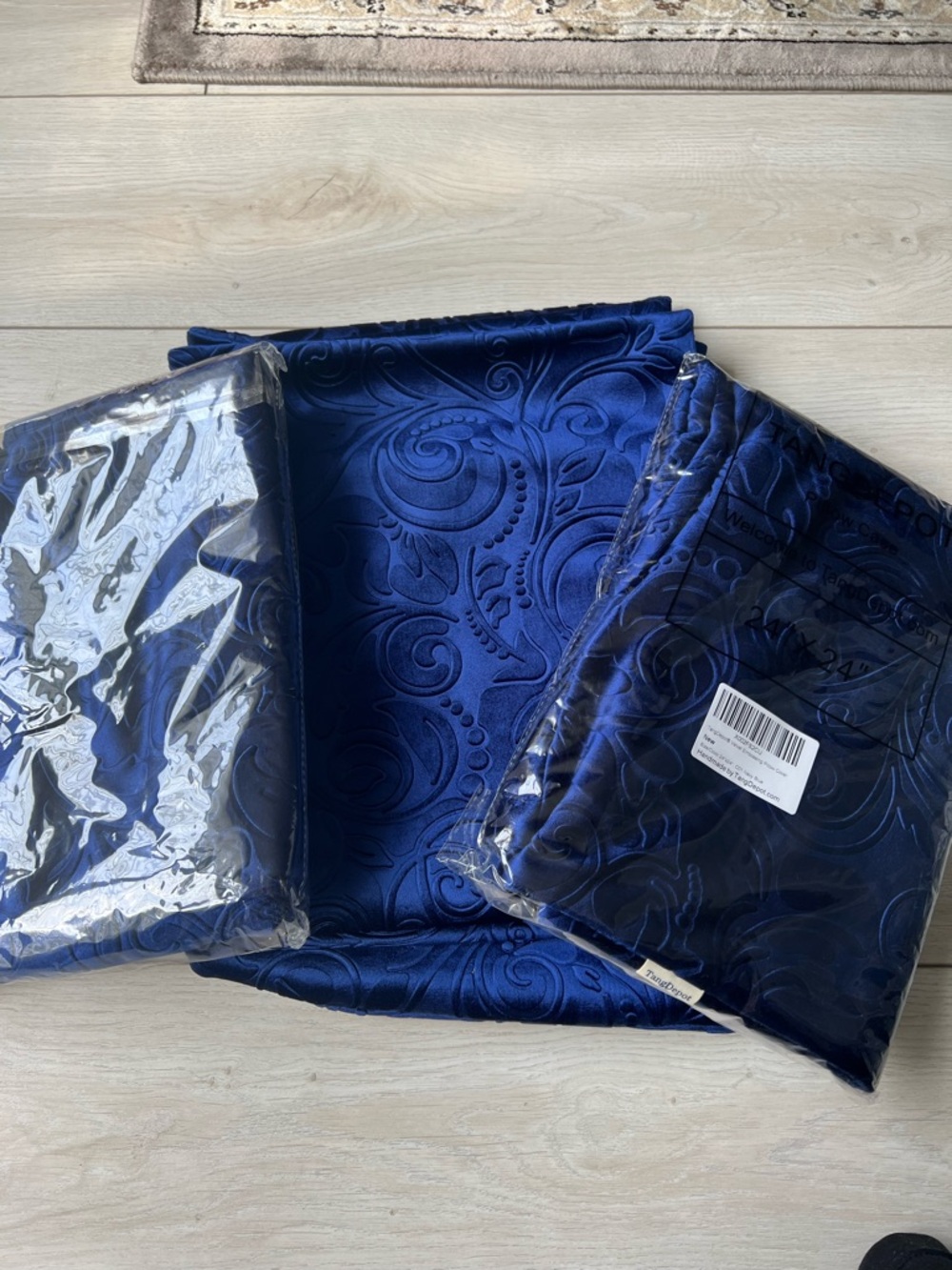 4 Royal Blue Velvet Embossing Pillow Covers 24x24